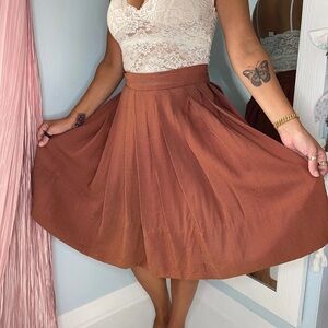 Vintage Pleated Skirt Houndstooth Burnt Orange Brown